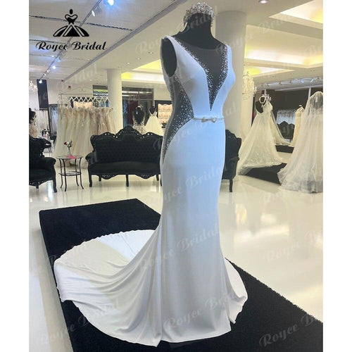 Vestido de novia de sirena vintage boho playero sin mangas con abalorios y falda desmontable, con barrido de cola, vestido de novia 2025 NumberSea