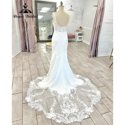 Vestito da Sposa Vintage Boho con Applicazioni di Pizzo e Schiena Nuda a Taglio Sirena per Donna, Abito Nuziale 2024 Su Misura