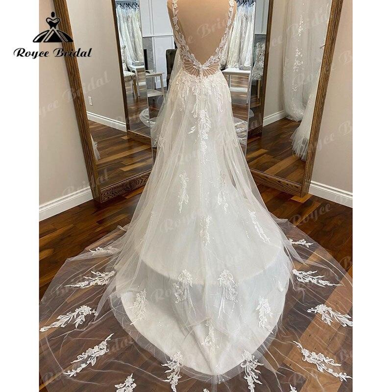 NumberSea Vintage Deep V Neck Lace Appliques Sleeveless Open Back Wedding Dress for Women 2025 Vestidos robe de mariée Wedding Gowns Sexy