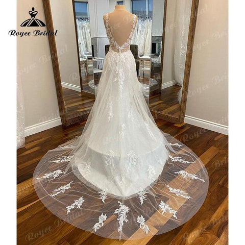 NumberSea Vintage Tiefem V-ausschnitt Spitze Appliques Ärmelloses Open Back Brautkleid für Frauen 2025 Vestidos robe de mariée Brautkleider Sexy 