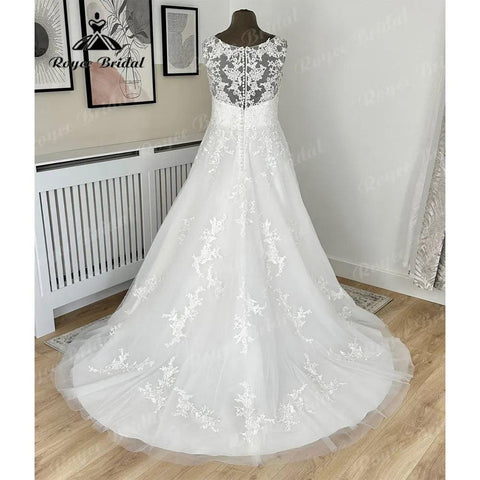 NumberSea Vintage Spitze Appliques Illusion Zurück V Ausschnitt Hochzeit Kleid für Frauen 2024 Braut Brautkleid vistidos de festa de casamento 
