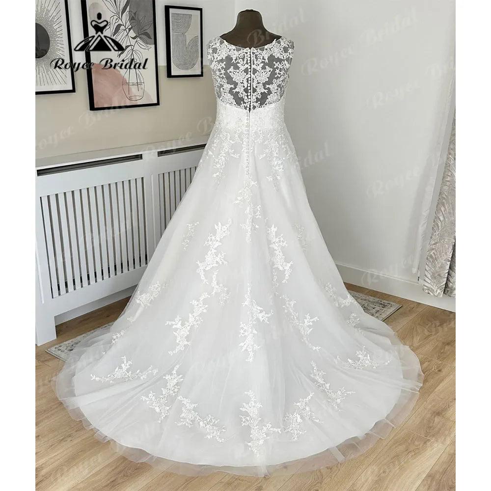 NumberSea Vintage Lace Appliques Illusion Back V Neckline Wedding Dress for Women 2024 Bridal Wedding Gown vistidos de festa de casamento