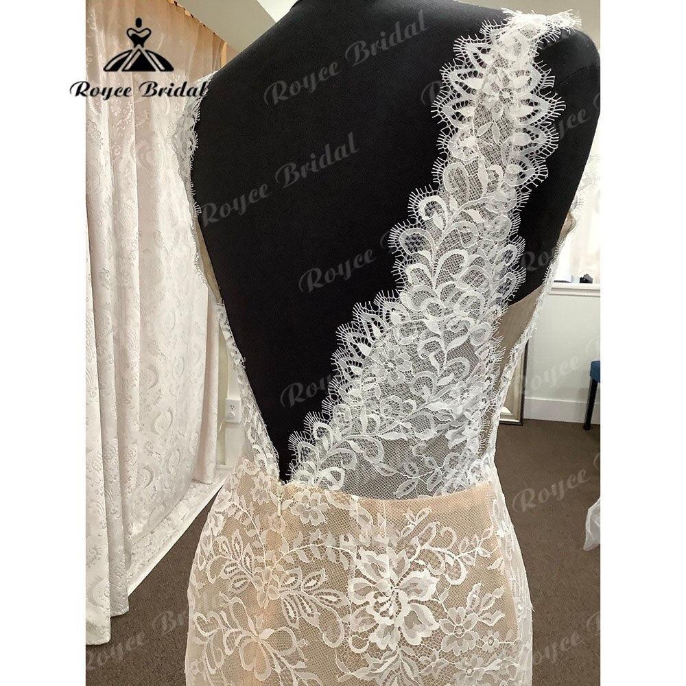 NumberSea Vintage Lace Backless Mermaid/Trumpet Boho Champagne lining Wedding Dress for Women Bridal Gown vestido de boda corte sirena