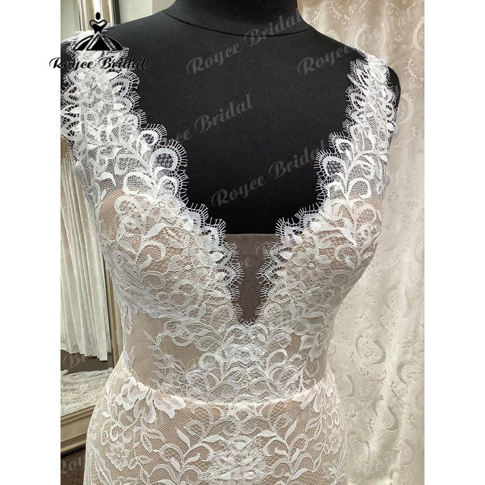 NumberSea Vintage Lace Backless Mermaid/Trumpet Boho Champagne lining Wedding Dress for Women Bridal Gown vestido de boda corte sirena