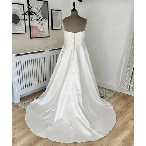 NumberSea Vintage Spitze Mieder Weichen Satin Weg Von der Schulter Hochzeit Kleid für Frauen 2024 Brautkleid Nach Maß robe de mariee NumberSea 