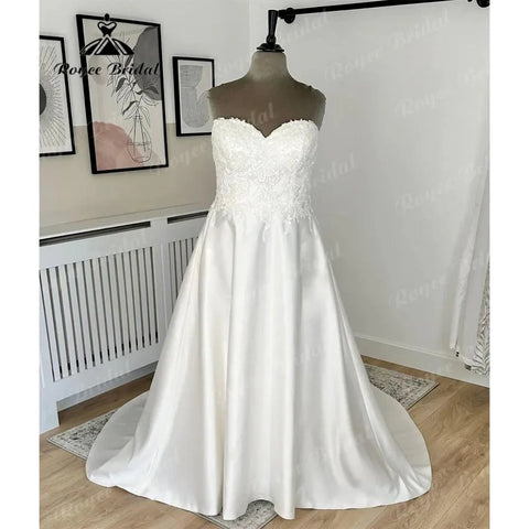 NumberSea Vintage Spitze Mieder Weichen Satin Weg Von der Schulter Hochzeit Kleid für Frauen 2024 Brautkleid Nach Maß robe de mariee NumberSea 