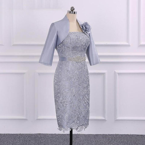 Kleid für die Brautmutter, Vintage-Spitze, Etuikleid, 3/4-Ärmel, knielang, mit Jacke