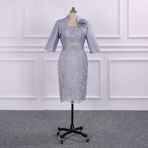 Kleid für die Brautmutter, Vintage-Spitze, Etuikleid, 3/4-Ärmel, knielang, mit Jacke