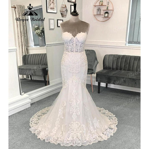 NumberSea Vintage Spitze Herzförmiger Ausschnitt Meerjungfrau Off Schulter Brautkleid für Frauen 2024 Appliques Brautkleid robe de soirée femme 