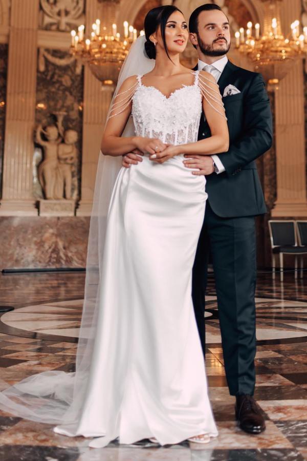 Vintage langes Meerjungfrau-Perlen-Abendkleid ohne Ärmel mit Spitze für die Hochzeit