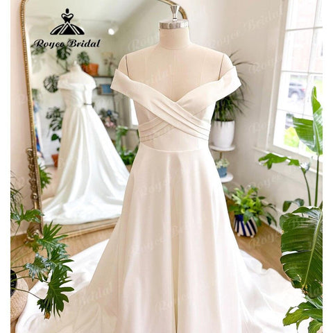 NumberSea Vintage Off Schulter Boho Weiche Satin A-linie Brautkleid Frauen Kurze Flügelärmeln 2025 Brautkleid Nach Maß robe de mariee 