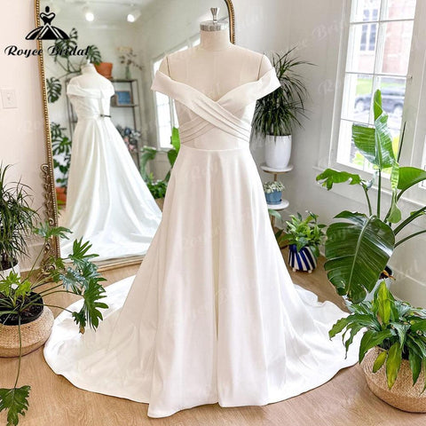 NumberSea Vintage Off Schulter Boho Weiche Satin A-linie Brautkleid Frauen Kurze Flügelärmeln 2025 Brautkleid Nach Maß robe de mariee 