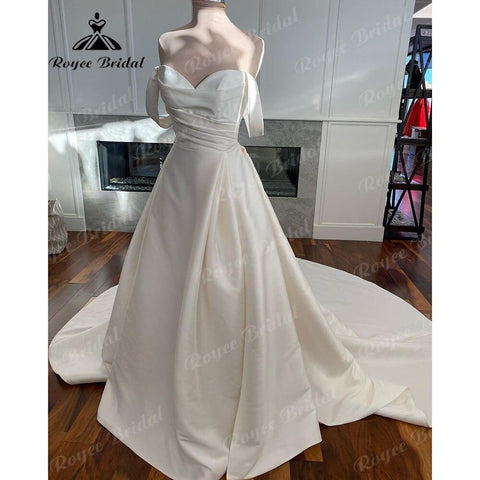 NumberSea Vintage Off the Shoulder Satin Herzförmiger Ausschnitt Falten Brautkleid mit Kappe Kurzarm 2025 Brautkleider robe de mariée 