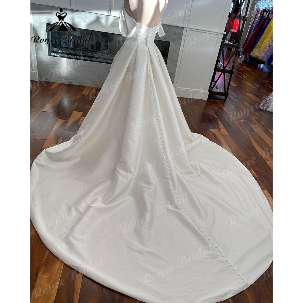 NumberSea Vintage Off the Shoulder Satin Sweetheart Neckline Pleats Wedding Dress with Cap Short Sleeve 2025 Bridal Gowns robe de mariée
