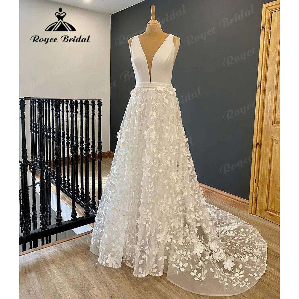 Vintage Plunging Deep V Neck Lace Appliques Tank Wedding Dress for Women 2024 Bridal Gown Sleeveless sukienka na wesele Elegant