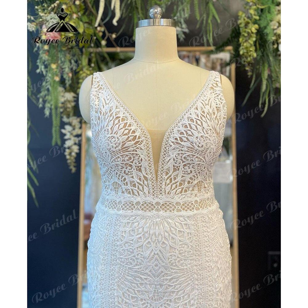 NumberSea Vintage Plunging V Neck Lace Mermaid Boho Wedding Dress for Women 2025 Bridal Gown Floor-Length robe mariée sirene NumberSea