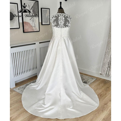 NumberSea Vintage Taglie Forti Satin Morbido Corpetto in Pizzo Linea A Scollatura a V Abito da Sposa per Donne 2024 Schienale Illusione Vestito da Sposa vestidos de noche