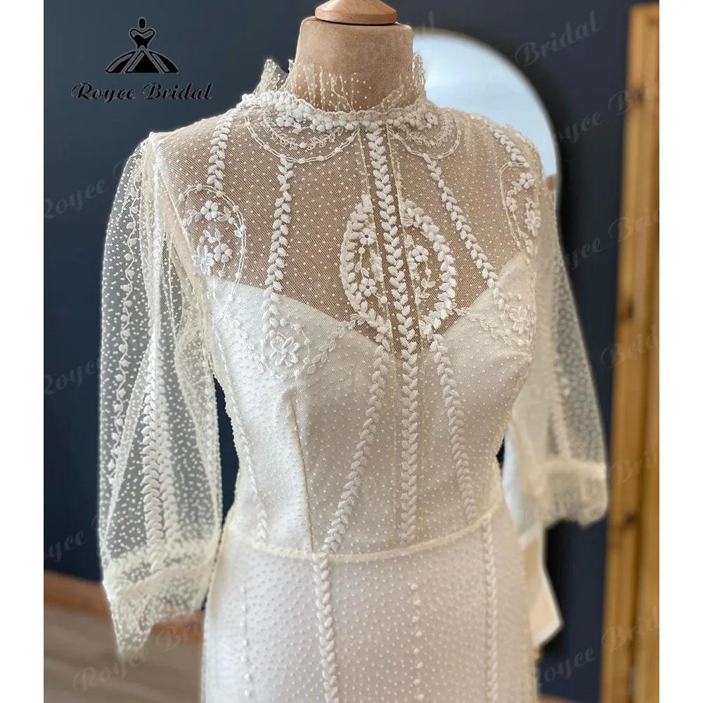 Vintage Robe Boho Three Quarter Sleeve Princess Wedding Dress for Women 2024 Boho Floor-Length Bridal Gown sukienka na wesele
