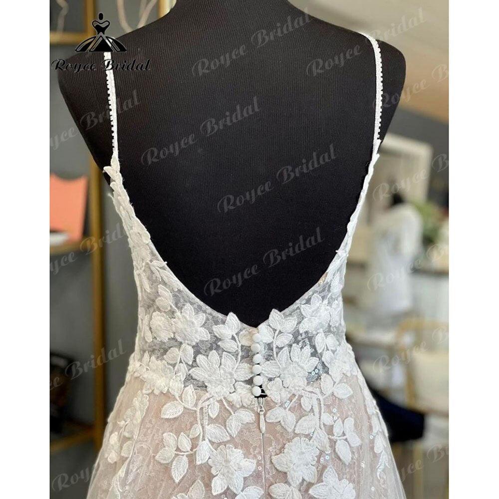 NumberSea Vintage Spaghetti Straps Blush Pink Lace Appliques A Line Boho Wedding Dress V Neck Backless 2025 Bridal Gowns Vestido De Novia