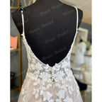 NumberSea Vintage Spaghetti Straps Blush Pink Lace Appliques A Line Boho Wedding Dress V Neck Backless 2025 Bridal Gowns Vestido De Novia