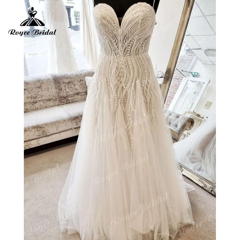 NumberSea Vintage Spaghetti Straps Sweetheart Lace A Line Wedding Dress for Women 2025 Vestidos Civil Bridal Summer Beach Wedding Gown