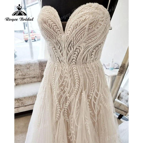 NumberSea Vintage Spaghetti-trägern Liebsten Spitze A-linie Brautkleid für Frauen 2025 Vestidos Zivil Braut Sommer Strand Brautkleid 