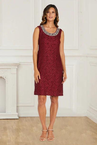 Kleid für die Brautmutter, Vintage, zweiteilig, Spitze, Burgunderrot, Etuikleid/Säule, 3/4-Ärmel, mit Perlen