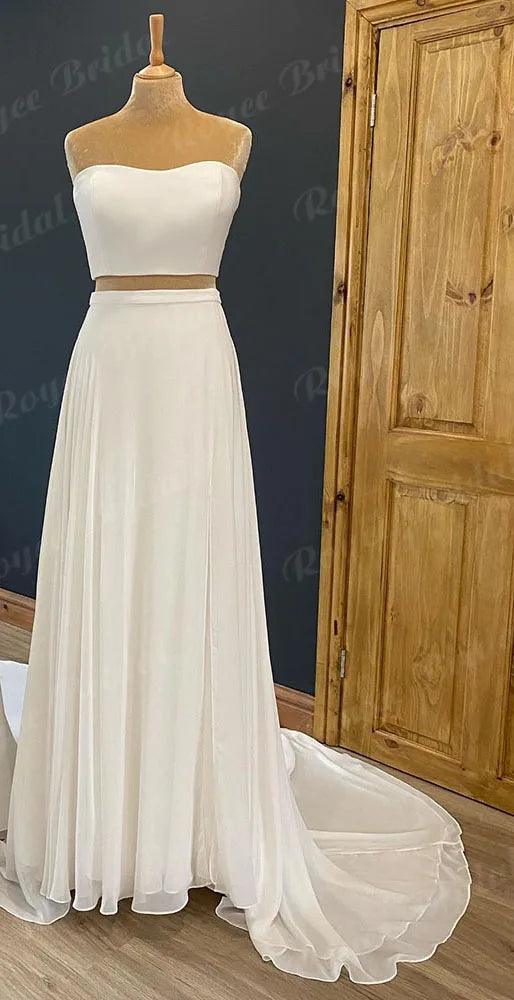 Vintage Two Pieces Soft Satin Beach Boho Country Women Wedding Gown 2024 Bridal Receipt Dinner Party Wedding Dress suknia slubna