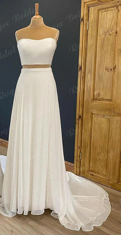 Vintage Zwei Stücke Weiche Satin Strand Boho Land Frauen Hochzeit Kleid 2024 Braut Empfang Dinner-Party Hochzeit Kleid suknia slubna 
