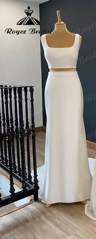 Vintage Two Pieces Soft Satin Beach Boho Country Women Wedding Gown 2024 Bridal Receipt Dinner Party Wedding Dress suknia slubna