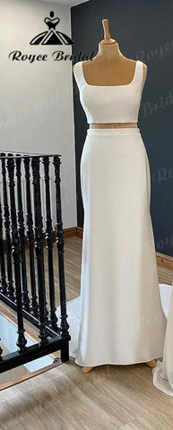 Vintage Zwei Stücke Weiche Satin Strand Boho Land Frauen Hochzeit Kleid 2024 Braut Empfang Dinner-Party Hochzeit Kleid suknia slubna 