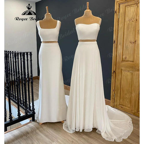 Vintage Zwei Stücke Weiche Satin Strand Boho Land Frauen Hochzeit Kleid 2024 Braut Empfang Dinner-Party Hochzeit Kleid suknia slubna 