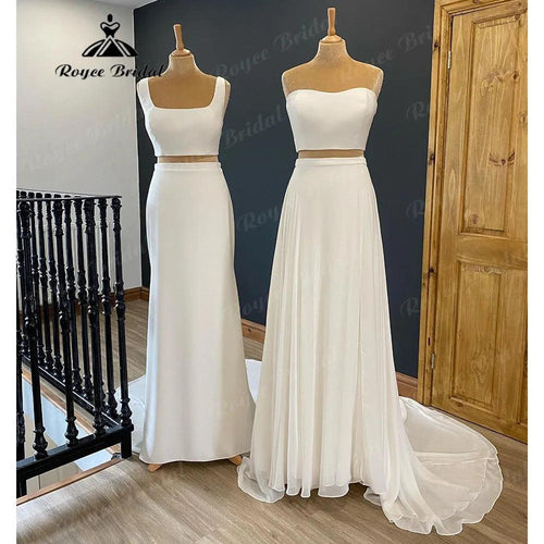 Vintage Zwei Stücke Weiche Satin Strand Boho Land Frauen Hochzeit Kleid 2024 Braut Empfang Dinner-Party Hochzeit Kleid suknia slubna 