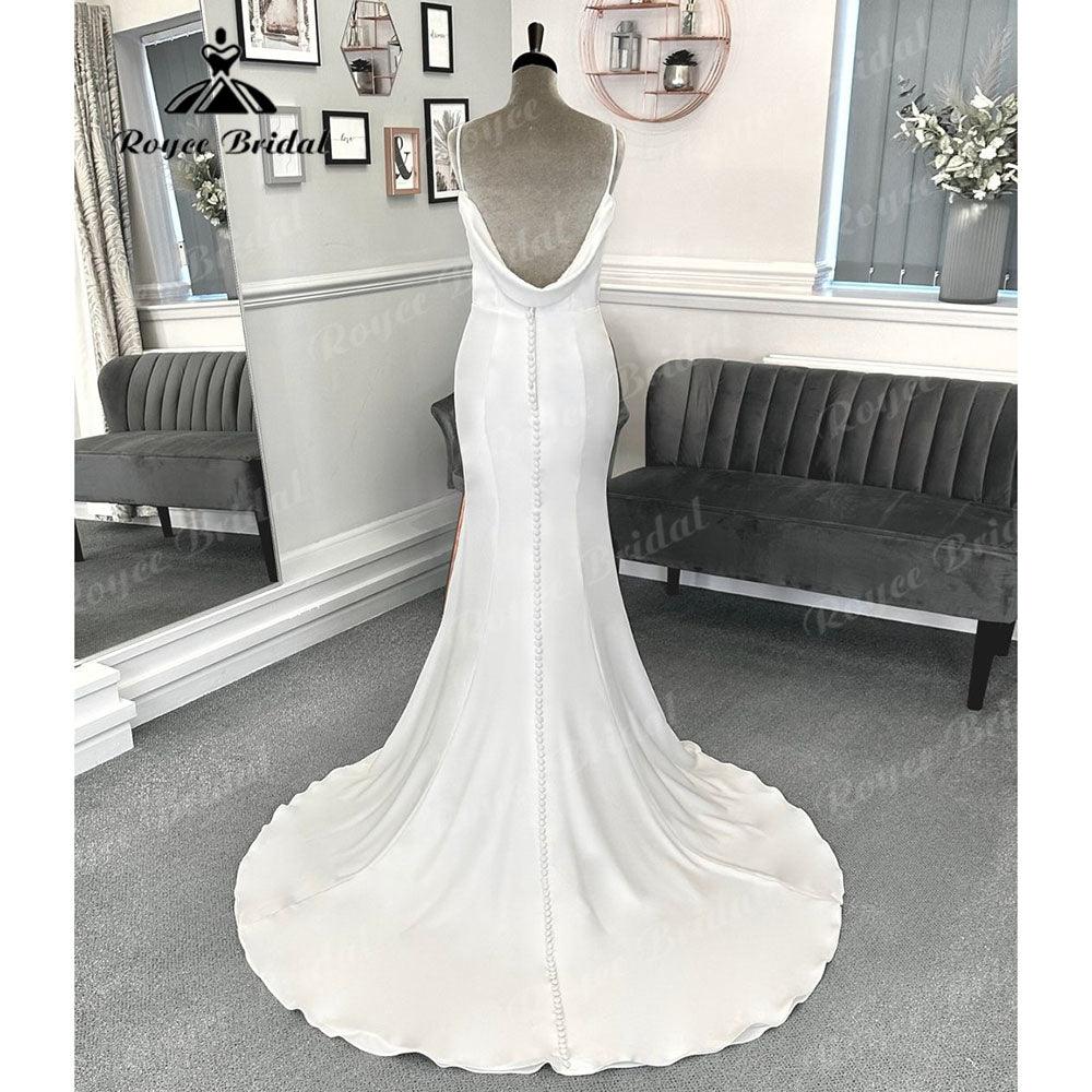 Vintage V Neck Backless Soft Satin Crepe Wedding Gown for Women 2024 Mermaid Wedding Reception Dress for Bride Vestidos de Novia