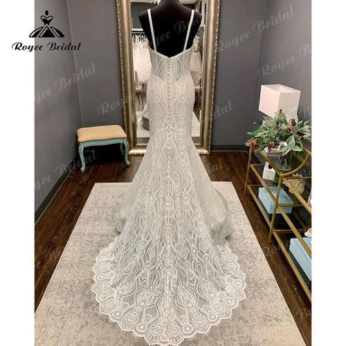 NumeroMare Vintage Scollatura a V con Spalline Sottili Abito da Sposa Sirena/Tromba Boho 2025 Abiti Nuziali Su Misura Vestito da Cerimonia Civile Sensuale