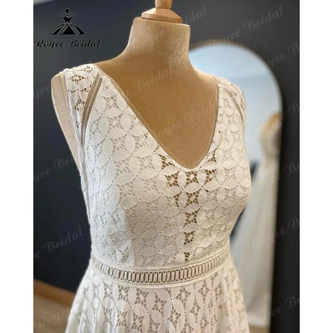 Vintage V-Ausschnitt Ärmellose Spitze Brautkleid für Frauen 2024 Brautkleid Brautkleid Nach Maß sukienka na wesele NumberSea 