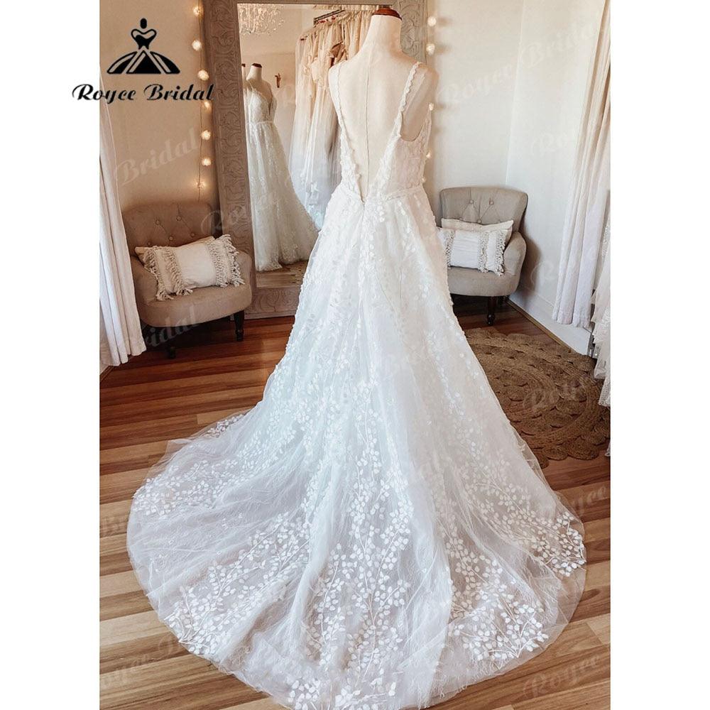Vintage Women A Line Beach Lace Wedding Dress Open Back 2025 2025 Off White Wedding Gowns for Bride Brautkleider NumberSea