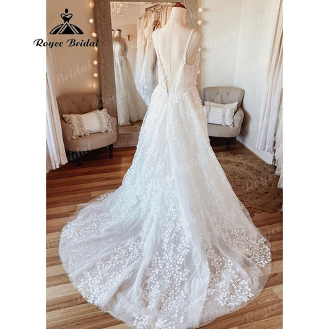 Vintage Frauen A-linie Strand Spitze Brautkleid Open Back 2025 2025 Off White Brautkleider für die Braut Brautkleider NumberSea 