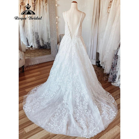 Vintage Frauen A-linie Strand Spitze Brautkleid Open Back 2025 2025 Off White Brautkleider für die Braut Brautkleider NumberSea 