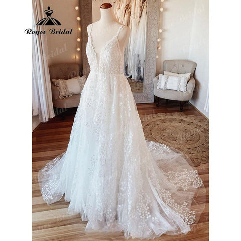 Vintage Frauen A-linie Strand Spitze Brautkleid Open Back 2025 2025 Off White Brautkleider für die Braut Brautkleider NumberSea 