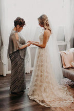 NumberSea Vintage Beaded A-line V-neck Spaghetti Straps Lace Wedding Dresses, MW582