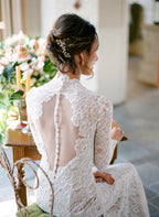 Vintage Fully Lace See Through Open Back Long Sleeves Elegant Wedding Dresses,DB0153