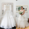 Robe de mariée vintage en organza ivoire à volants, applications sans manches et à plusieurs étages, WD0098