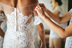 Abito da sposa vintage scollato sulle spalle, mezza manica, trasparente, pizzo avorio, color carne, WD0009