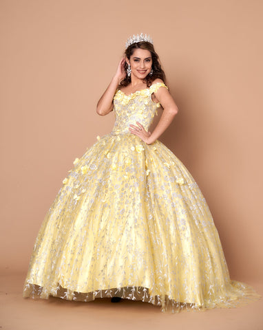 Schulterfreies Ballkleid mit 3D-Blumenmuster von Calla WB21550