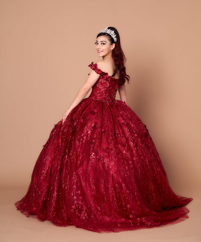 Schulterfreies Ballkleid mit 3D-Blumenmuster von Calla WB21550