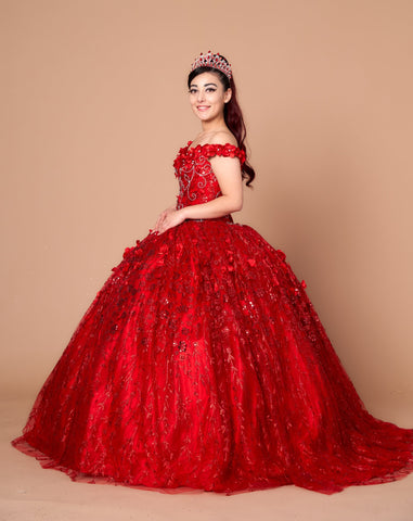 Schulterfreies Ballkleid mit 3D-Blumenmuster von Calla WB21550