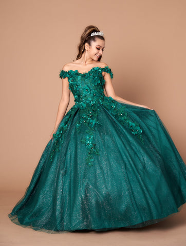 Schulterfreies Ballkleid mit 3D-Blumenmuster von Calla WB21551
