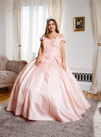 Schulterfreies Ballkleid mit 3D-Blumenmuster von Calla WB21551