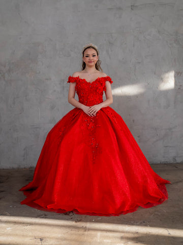 Schulterfreies Ballkleid mit 3D-Blumenmuster von Calla WB21551